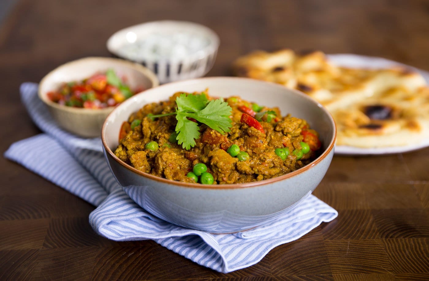 Beef keema with tomato chutney and raita