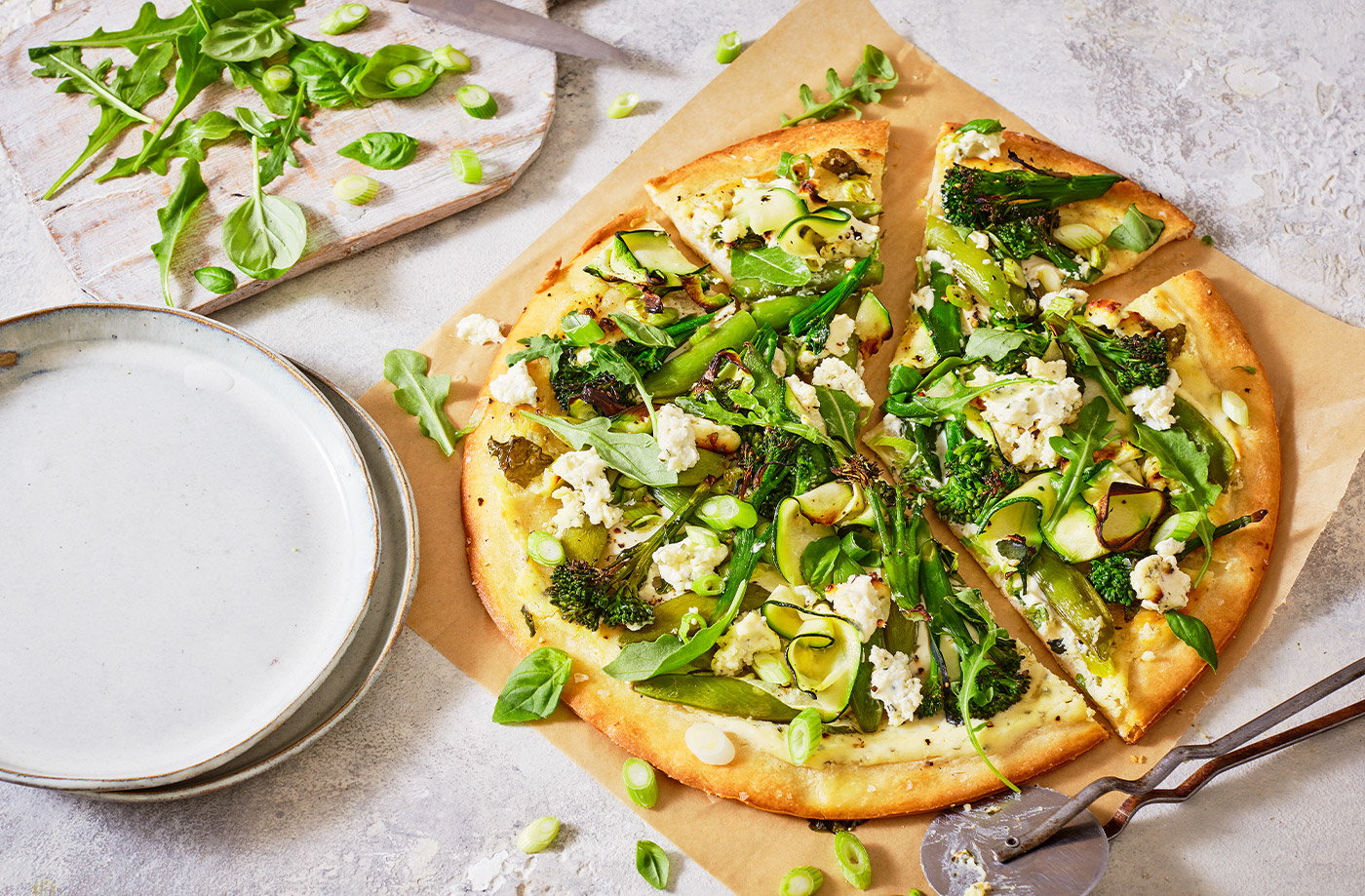 Cheesy green goddess pizza