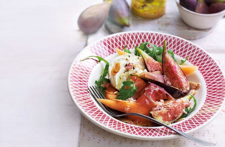 Image of "Marinated figs with mozzarella, jamón and melon"