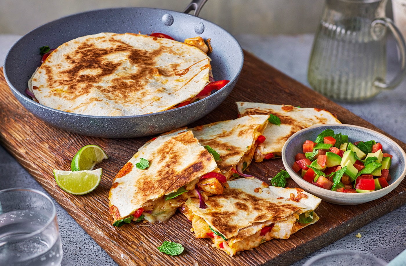 Coronation chicken-inspired quesadillas