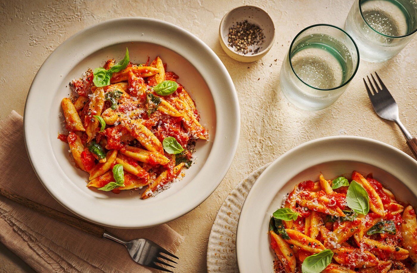 Scissor cut arrabbiata pasta