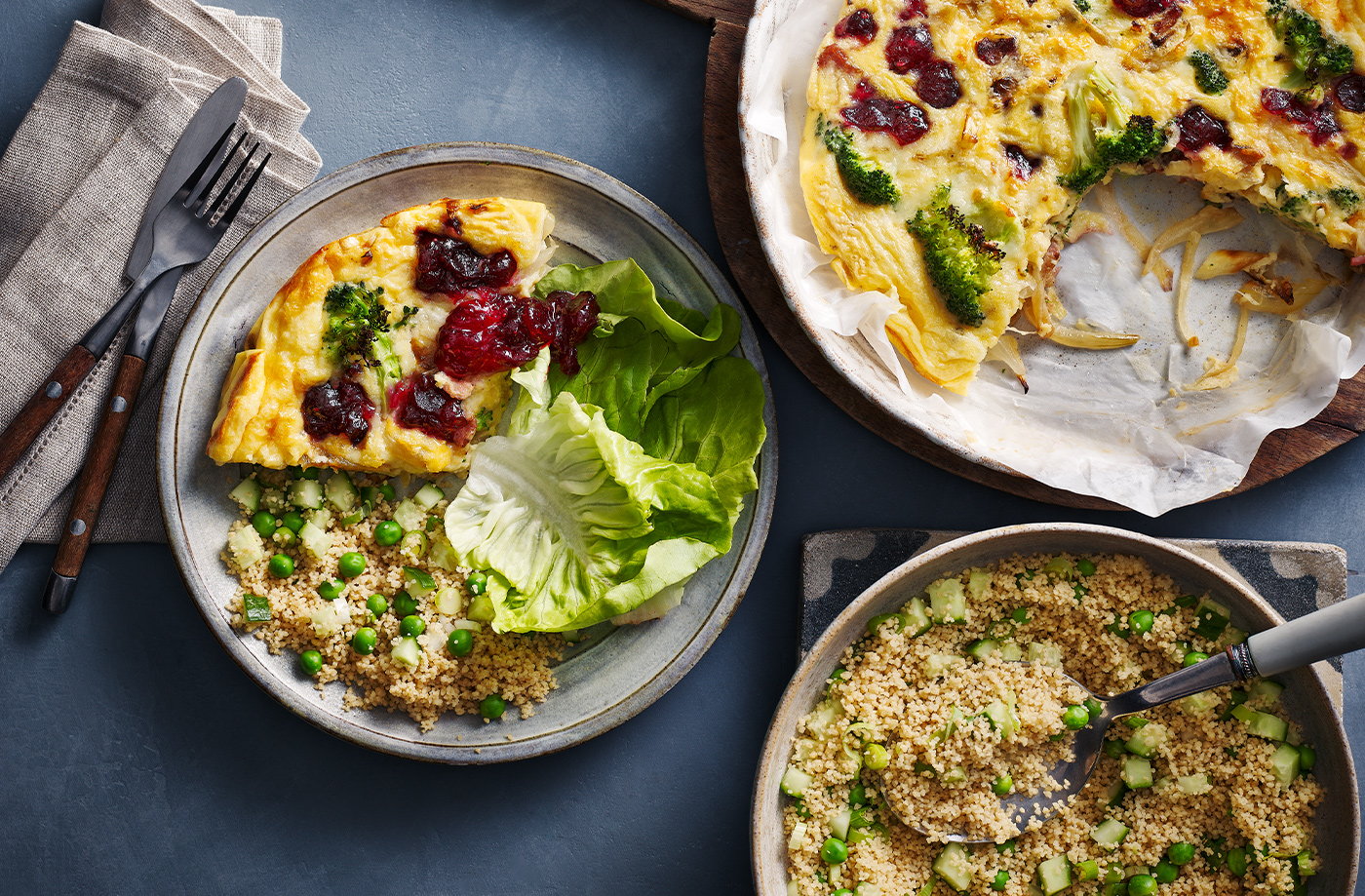 Cheesy broccoli, bacon and cranberry frittata