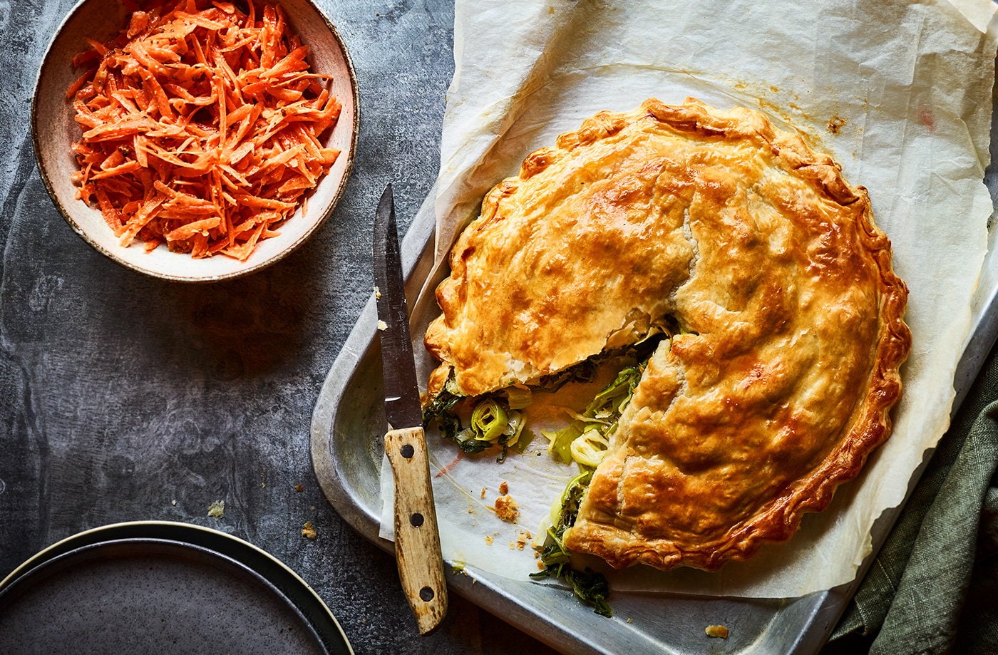 Giant cheesy leek pasty