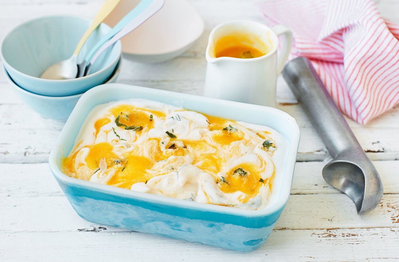 Vegan peach and basil ice cream 