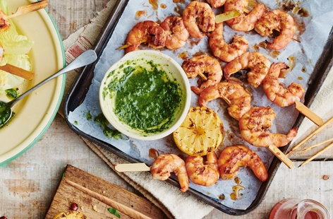 Image of "Piri piri prawns with basil and lemon sauce"