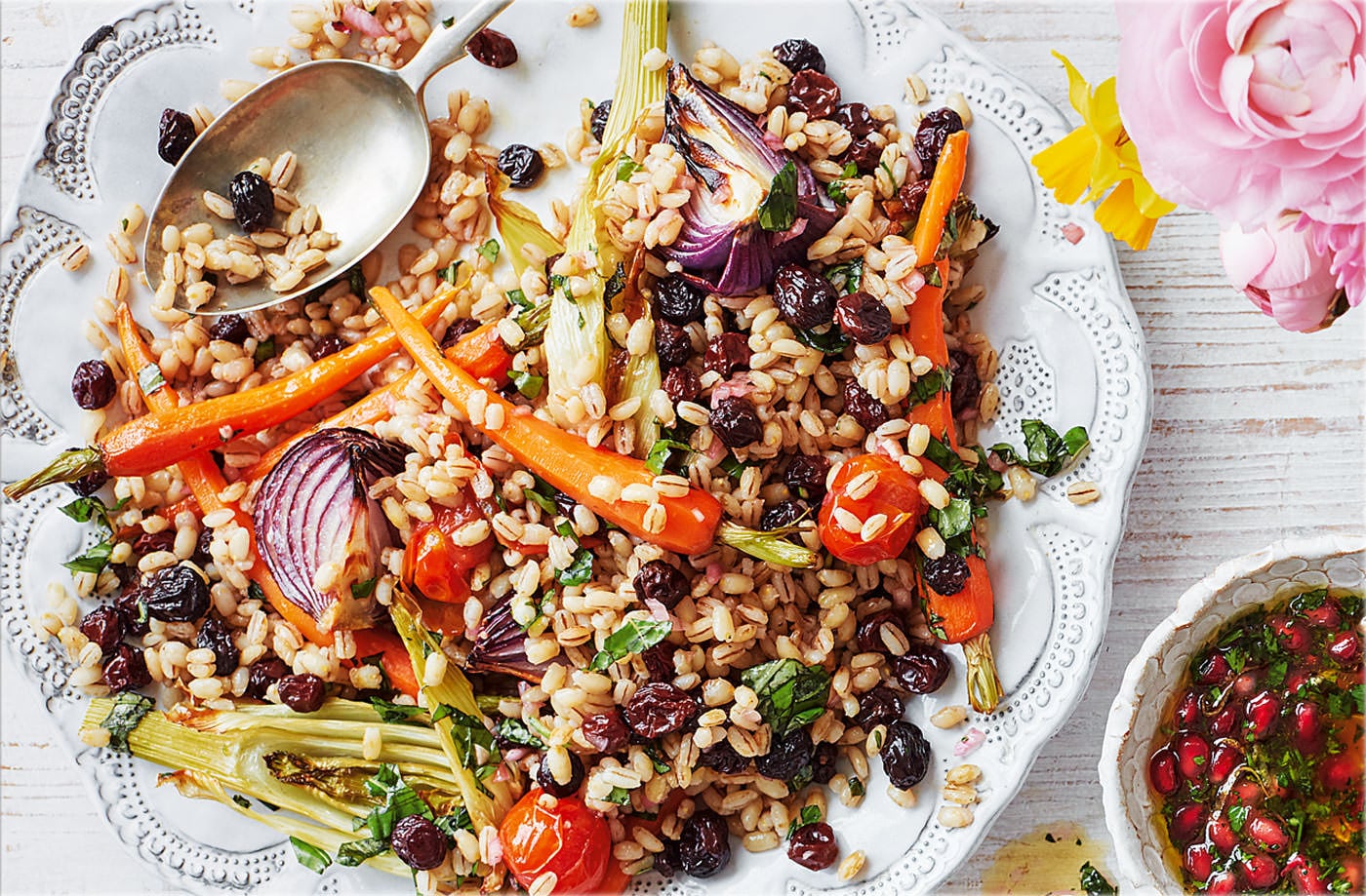Roasted vegetable pearl barley with honey vinaigrette