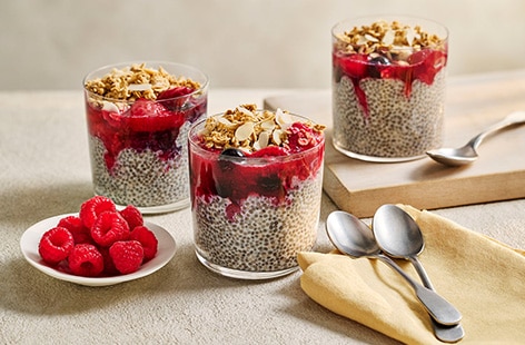 Chia pudding with berry compote