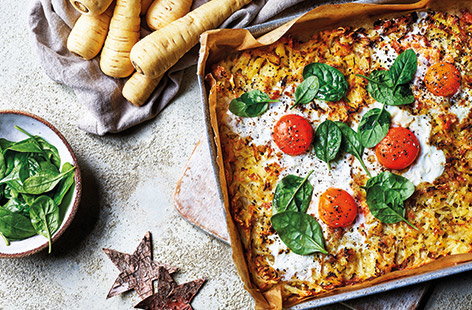 Image of "Egg-topped parsnip rosti"
