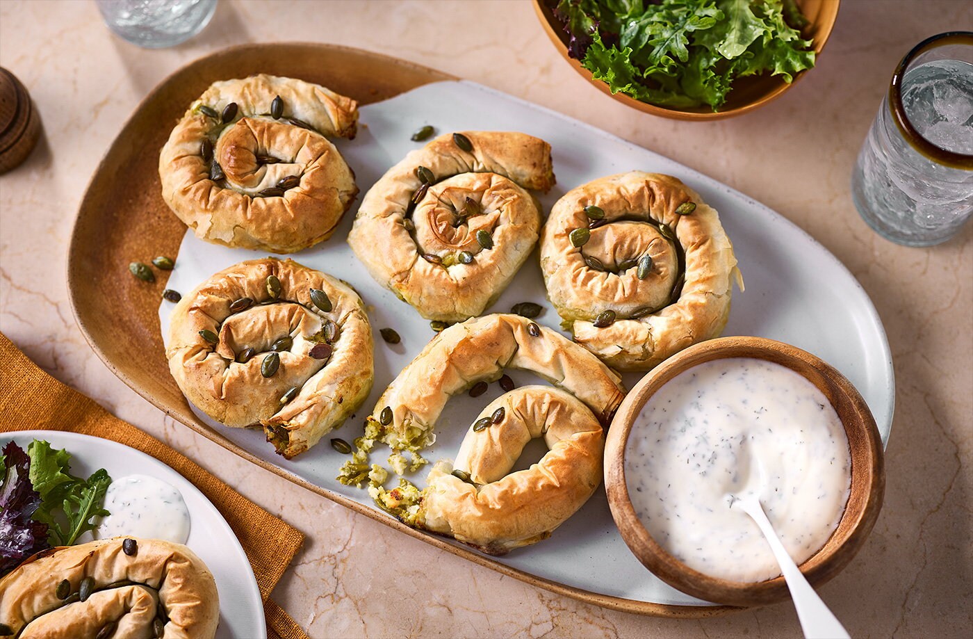 Pea and feta swirls