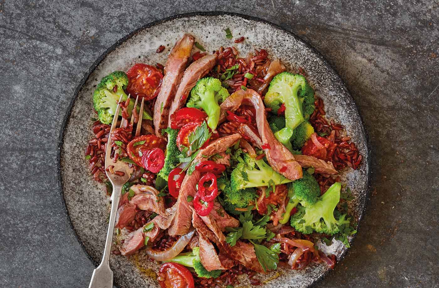 Spiced red rice and lamb