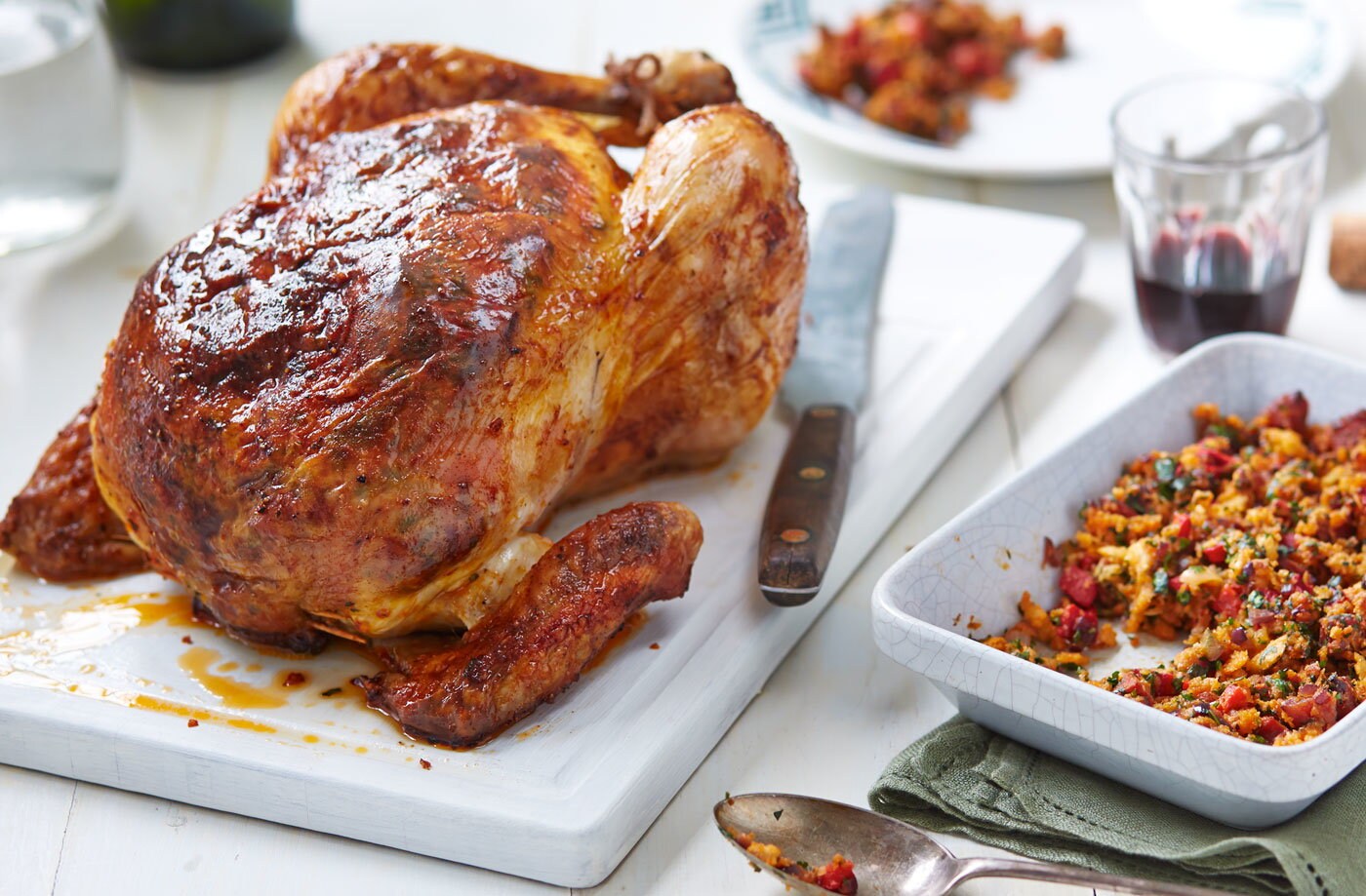 Spiced roast chicken with herb stuffing