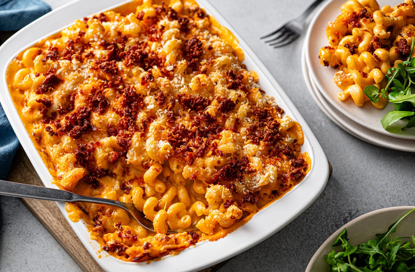 Mac ’n’ cheese with chorizo crumbs