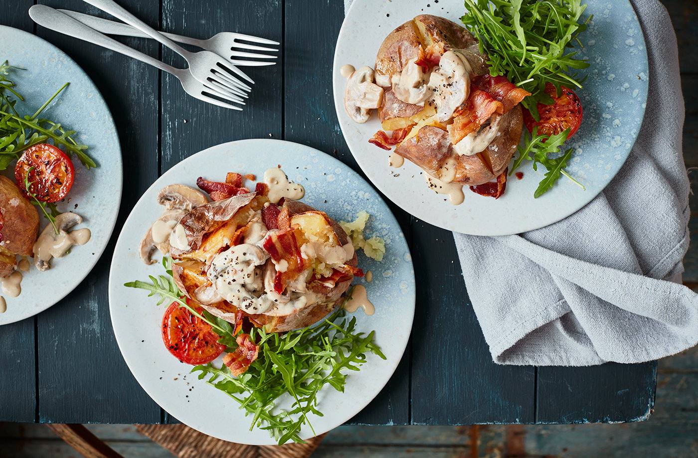 Full English baked potatoes