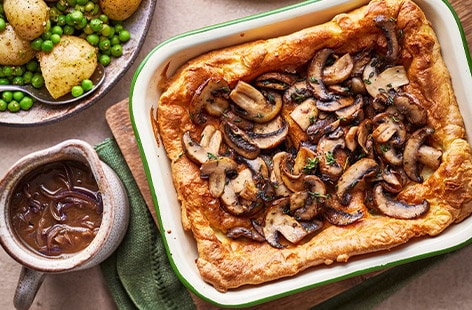 Giant Yorkshire pud with garlic mushrooms