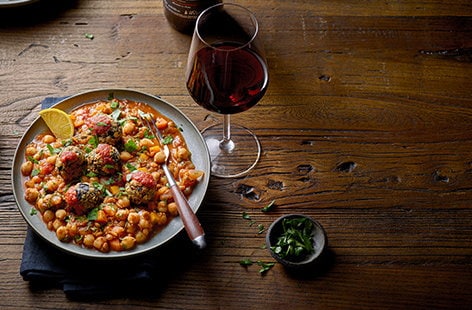 Image of "Moroccan-style harira stew with aubergine kofta"