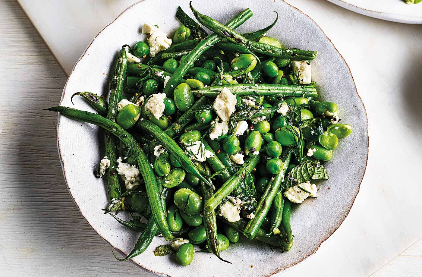Spring beans and peas with feta