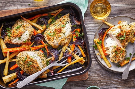 Image of "Cheat's chicken Kiev traybake"