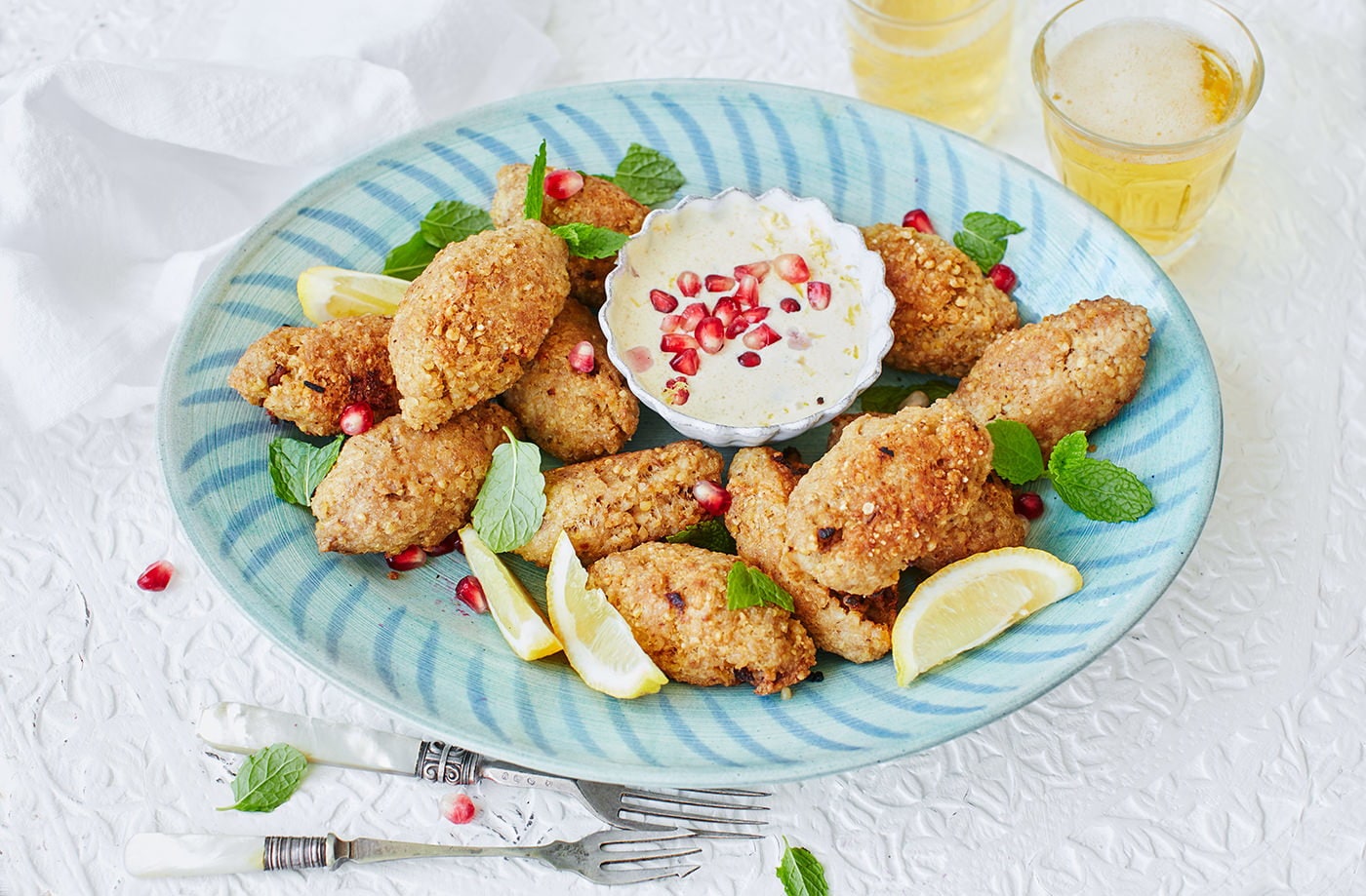 Lamb kibbeh with yogurt and lemon dip