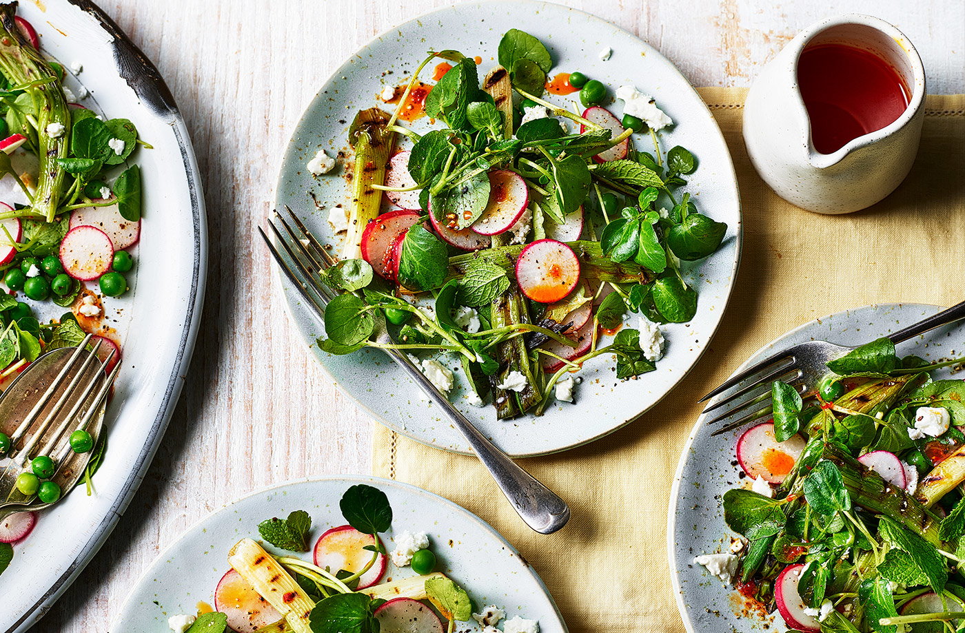 Watercress and charred spring onion salad