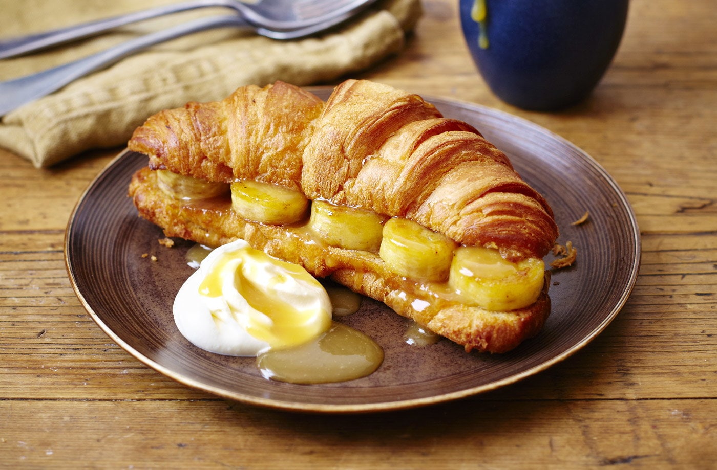 Tesco Finest sugared croissants with bananas and salted butterscotch sauce