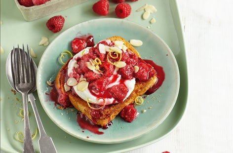 Image of "Roasted raspberries and ricotta on brioche"
