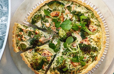 Image of "Salmon, broccoli and watercress quiche"