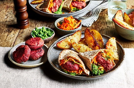 Image of "Beetroot falafel pitta with carrot slaw"