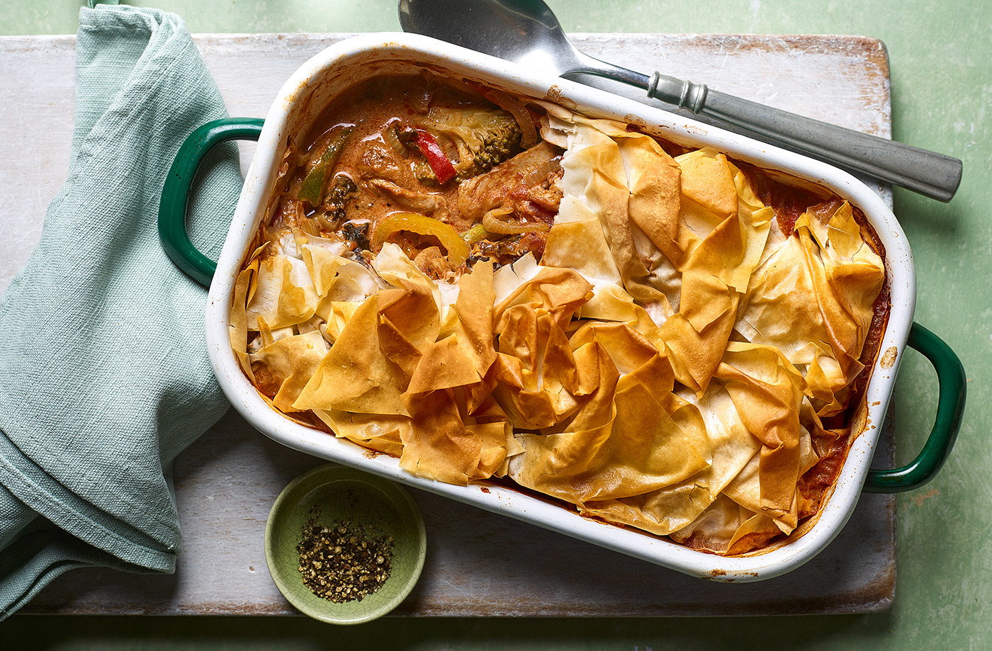 Chicken and greens filo pot pie