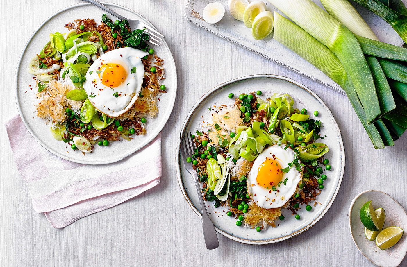 Crispy leek fried rice