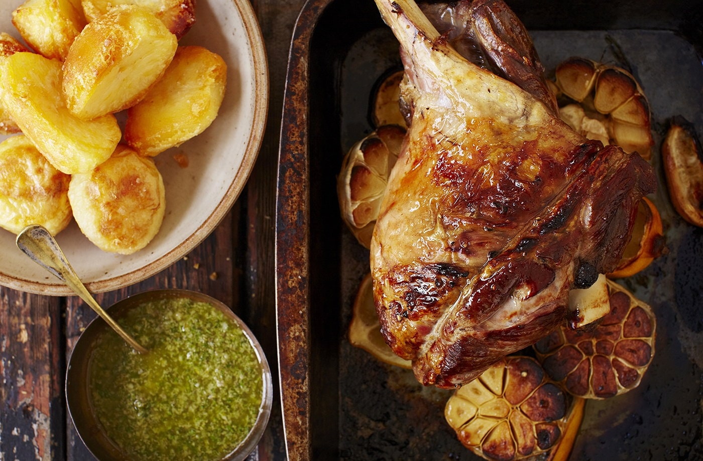 Roast leg of lamb with mint and caper sauce