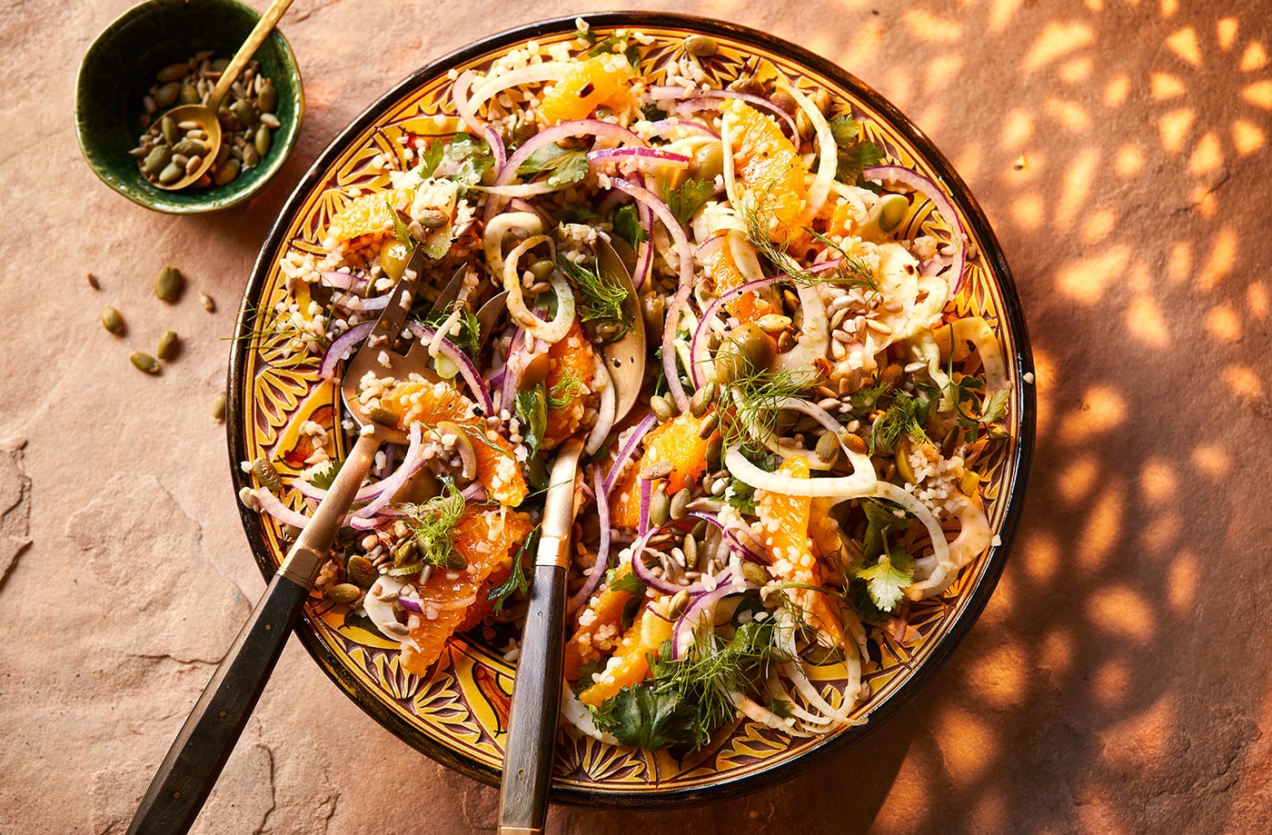 Nargisse Benkabbou's fennel, orange and olive bulgur wheat salad