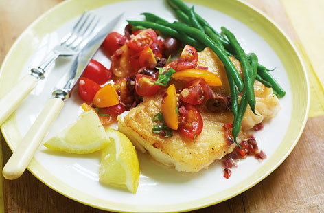 Image of "Pan-fried cod with hot tomato salsa"