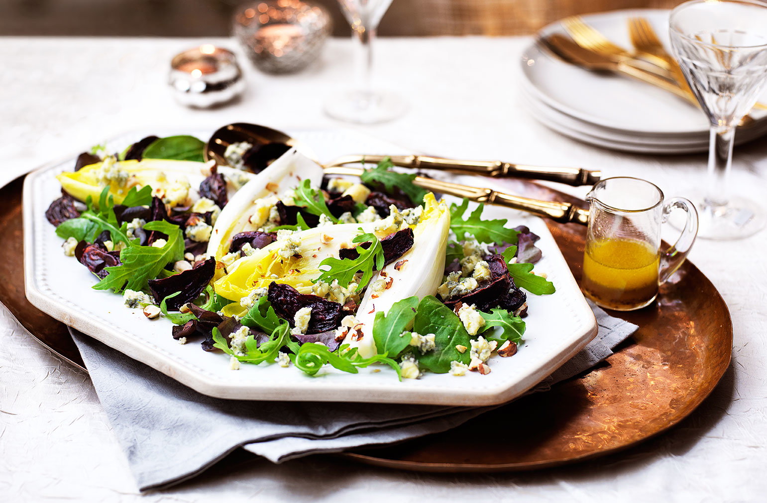 Roasted beetroot and Stilton salad with honey cider dressing