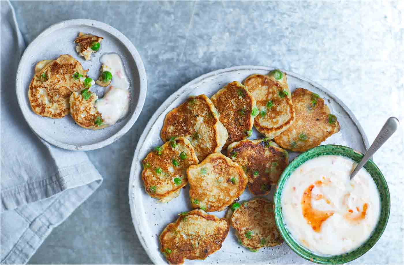 Mini pea pancakes
