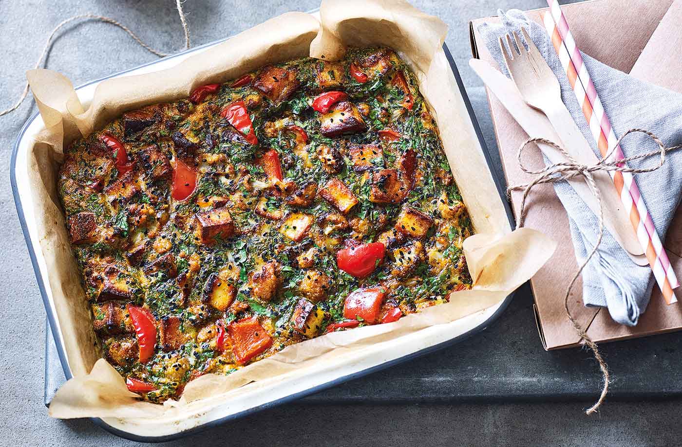 Tandoori paneer, pepper and cauliflower bake