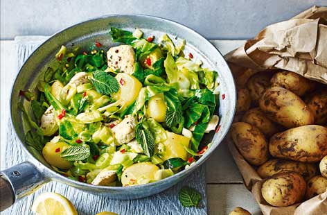 Image of "Spiced Jersey Royals and turkey stir-fry"