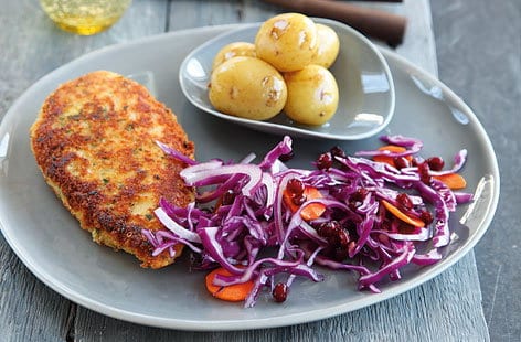Image of "Parmesan crumb chicken with winter slaw"