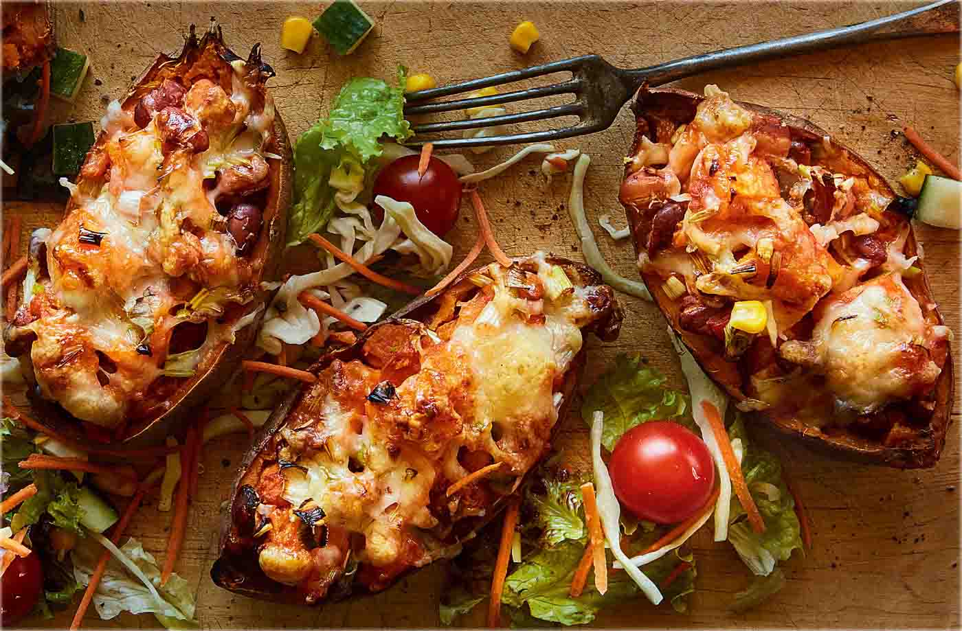 Loaded baked sweet potato skins