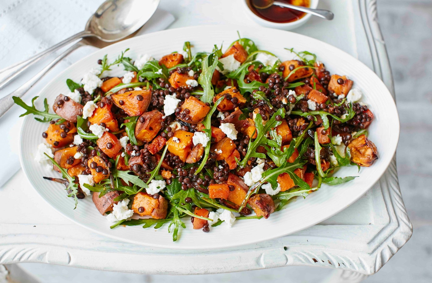 Sweet potato, lentil and feta salad