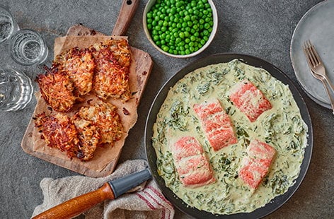 Image of "Creamy mustard salmon with potato rosti"