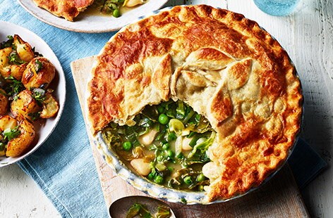 Image of "Spring greens and butter bean pot pie"
