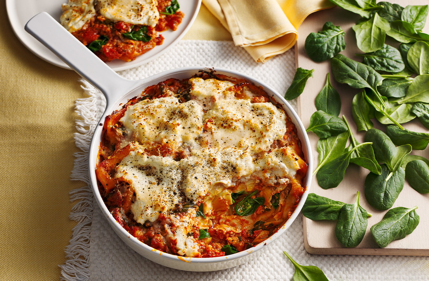 Cheat's sausage spinach and ricotta lasagne
