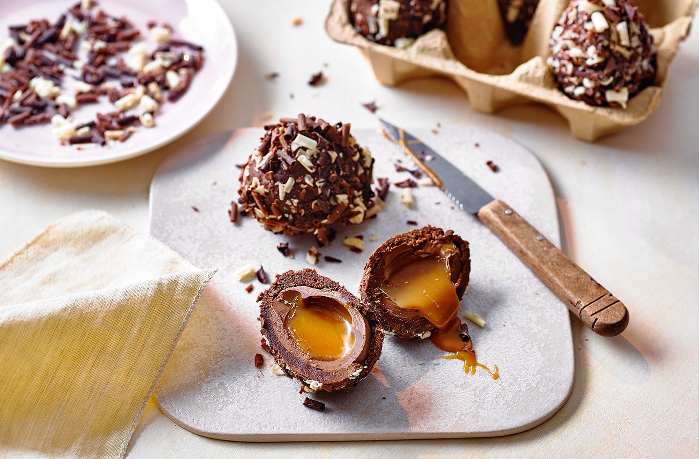 Caramel chocolate 'scotch eggs'