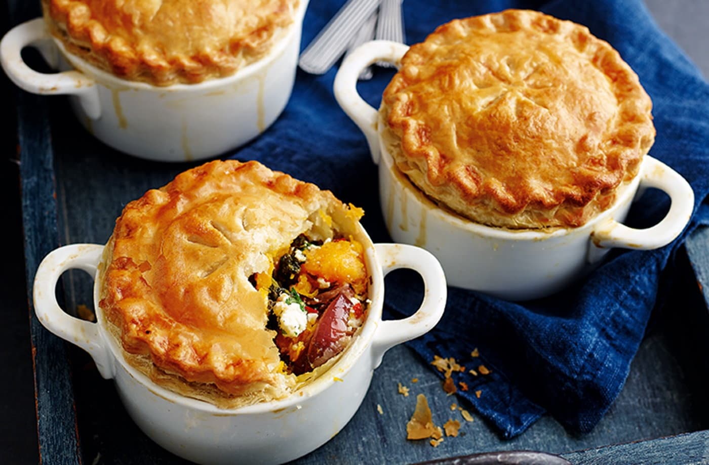 Individual squash and feta pot pies