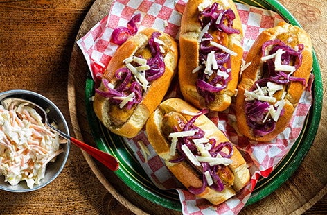 Image of "Caramelised onion hot dogs"