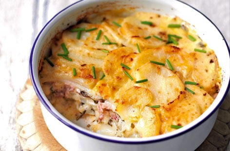 Image of "Double cheese, potato and ham bake"