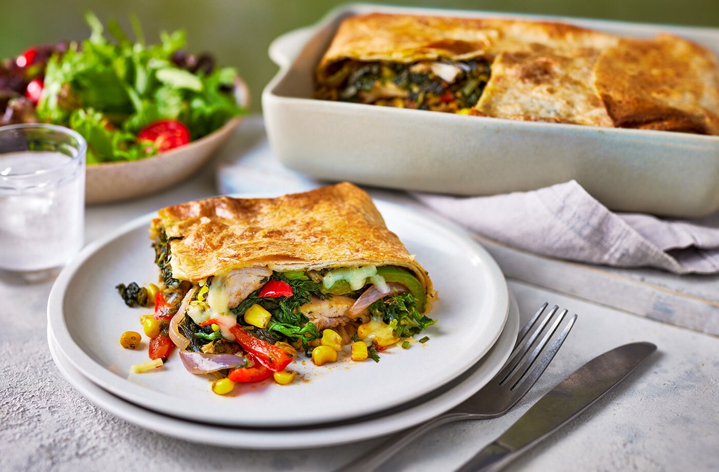 Traybake chicken tostada slice
