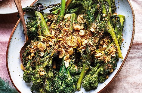 Image of "Purple sprouting broccoli with cashew crumbs"