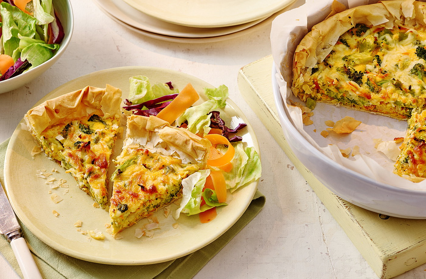 Broccoli and cheese filo tart