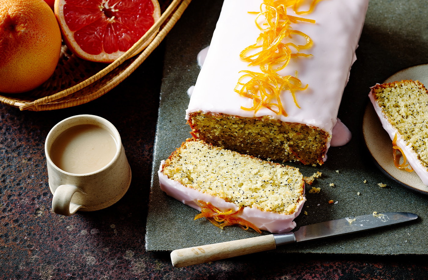 Red grapefruit and poppy seed loaf cake